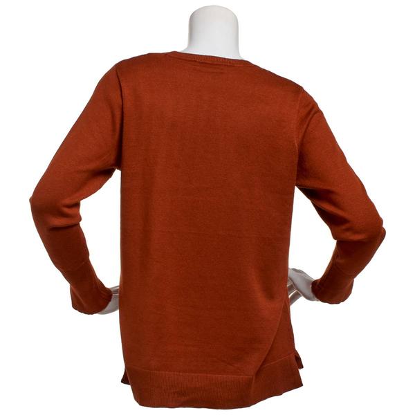 Plus Size Retrology Crew Neck Button Sleeve Side Slit Sweater