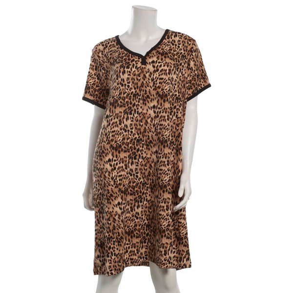 Plus Size René Rofé® Short Sleeve Leopard Nightshirt
