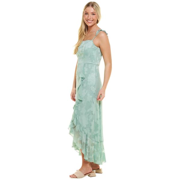 Juniors Emerald Sundae Floral Jacquard Cascade Ruffle Midi Dress
