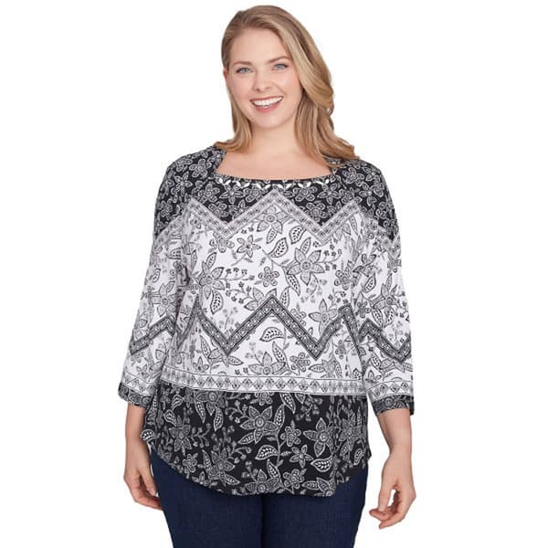 Plus Size Ruby Rd. Monochrome Moment Knit Zigzag Blouse