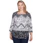 Plus Size Ruby Rd. Monochrome Moment Knit Zigzag Blouse - image 1