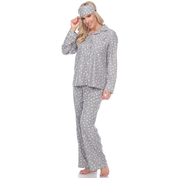 Womens White Mark Dotted Long Sleeve 3pc. Pajama Set