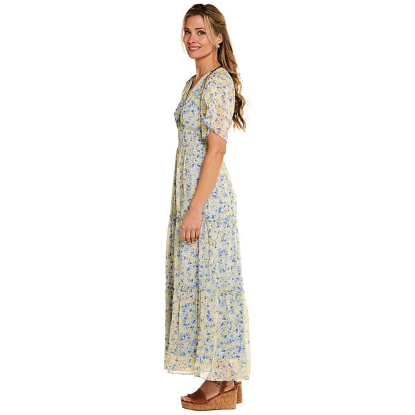 Womens Rabbit Rabbit Rabbit Flutter Sleeve Chiffon Maxi Dress