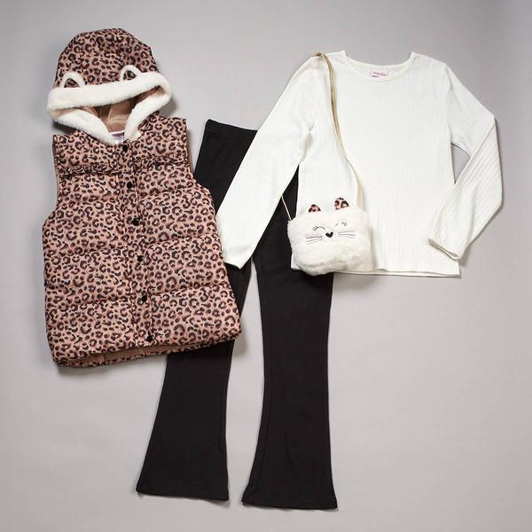 Girls (7-12) Little Lass(R) Leopard Vest w/ Top & Flared Pants - image 