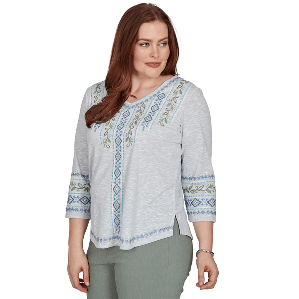 Womens Alfred Dunner Provence 3/4 Sleeve Embroidered Blouse