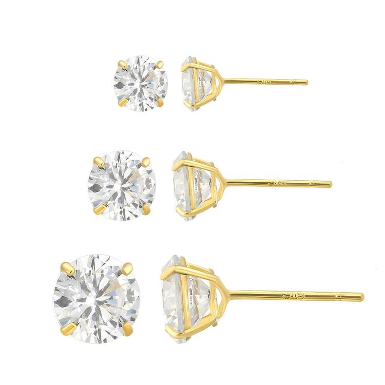 Candela 3pr. 14kt. Yellow Gold CZ Graduated Stud Earrings Set