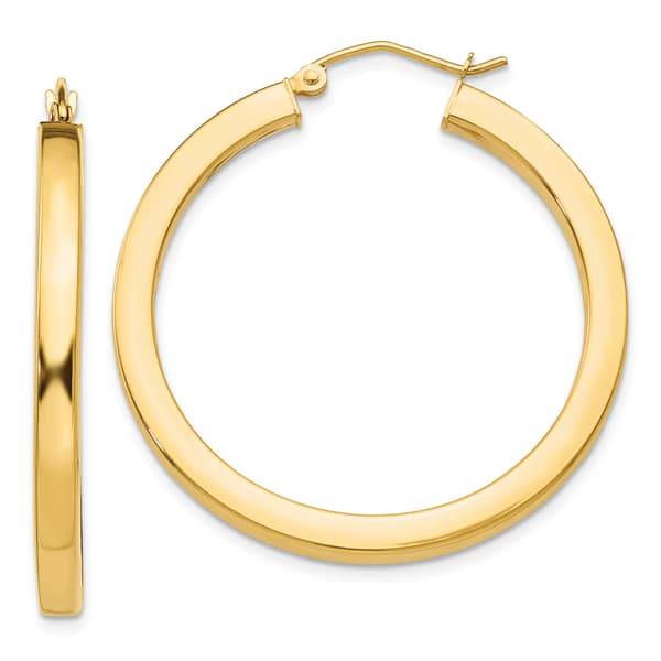 Gold Classics&#40;tm&#41; 14kt. 35mm Polished Square Tube Hoop Earrings - image 