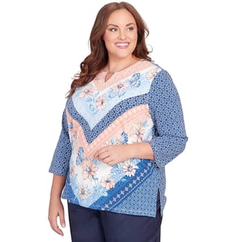 Plus Size Alfred Dunner A Fresh Start Chevron Floral Tee - Boscov's