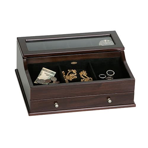 Mens Mele & Co. Hampden Glass Top Wooden Dresser Valet - image 