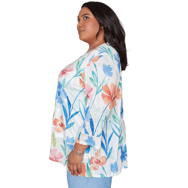 Plus Size Alfred Dunner Caribbean Blues Whimsical Floral Blouse