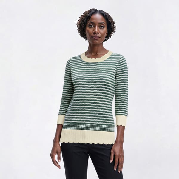 Womens Adrianna Papell 3/4 Sleeve Stripe Scallop Edge Sweater - image 