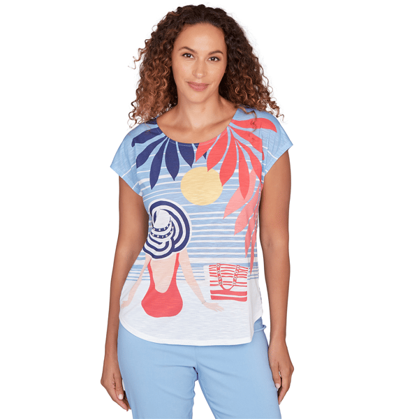 Petites Heart''s of Palm Smooth Sailing Printed Poly T Sleeve Sco
