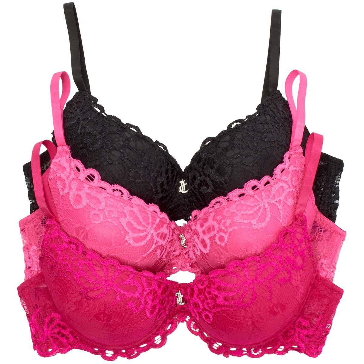 Open Video Modal for Womens Juicy Couture 3pk. Lace Push-Up Charm Bras JC2041-3PKCV