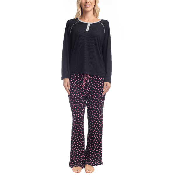 Womens Goodnight Kiss Cherry & Merry Dots Henley Pajama Set