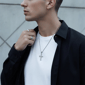 Mens Iron Saints Textured Silver Cross Box Chain Necklace - image 2