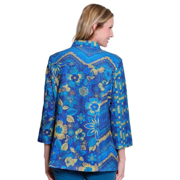 Womens Multiples Mandarin Collar Floral Geometric Button Jacket