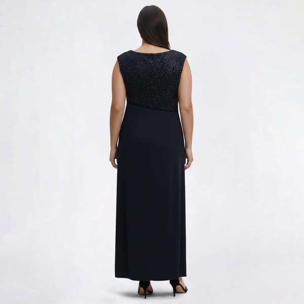 Plus Size Connected Apparel Sleeveless Metallic Knit Top Gown