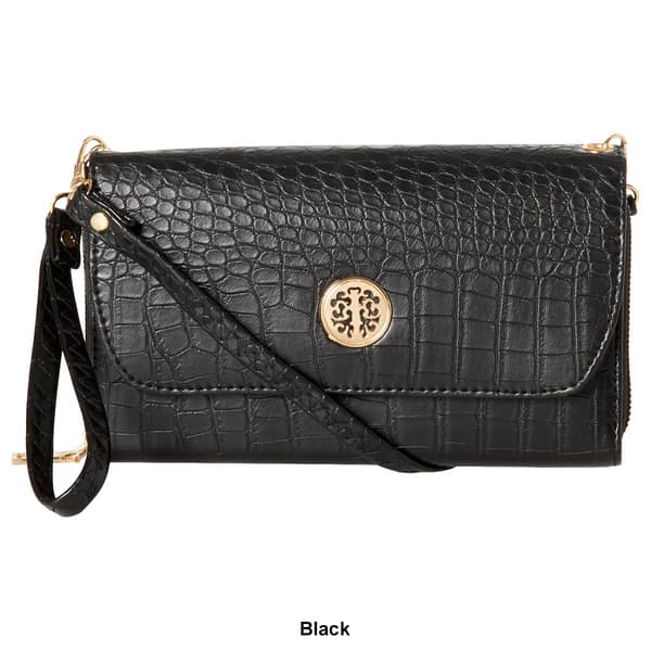 Womens Sasha Croco Flap Over Wallet On A String