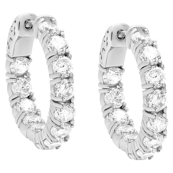 Silver Plated & CZ Inside-Out Hoop Earrings - image 