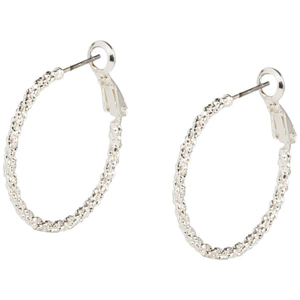 Design Collection Silver-Tone Textured Hoop Earrings - image 