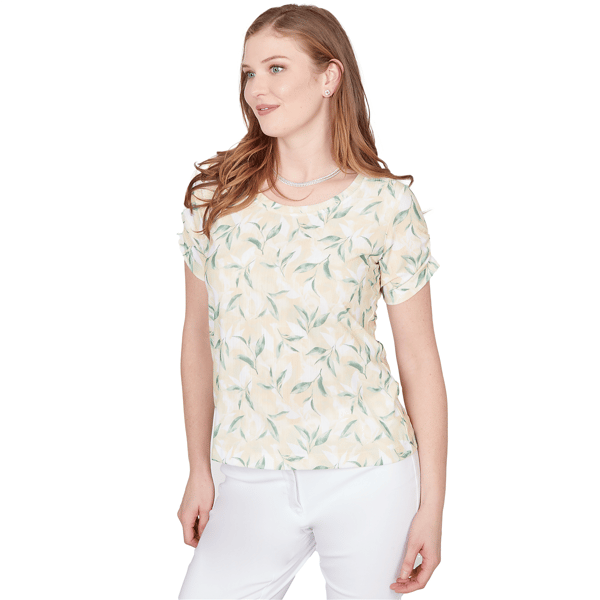 Womens Emaline Key Items Short Ruched Sleeve Leaf Tee