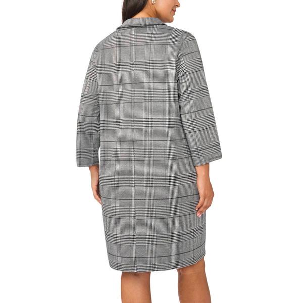 Plus Size MSK 3/4 Sleeve Plaid Grommet Pocket Shift Dress