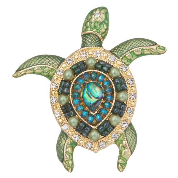 Napier Boxed Gold Tone Green Turtle Pin - image 