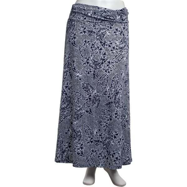 Plus Size NY Collection Navy Tropical Dot O-Ring Maxi Skirt
