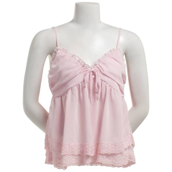 Juniors Madden Girl Crinkle Double Tier Lace Trim Tank Top w/ Bow - image 