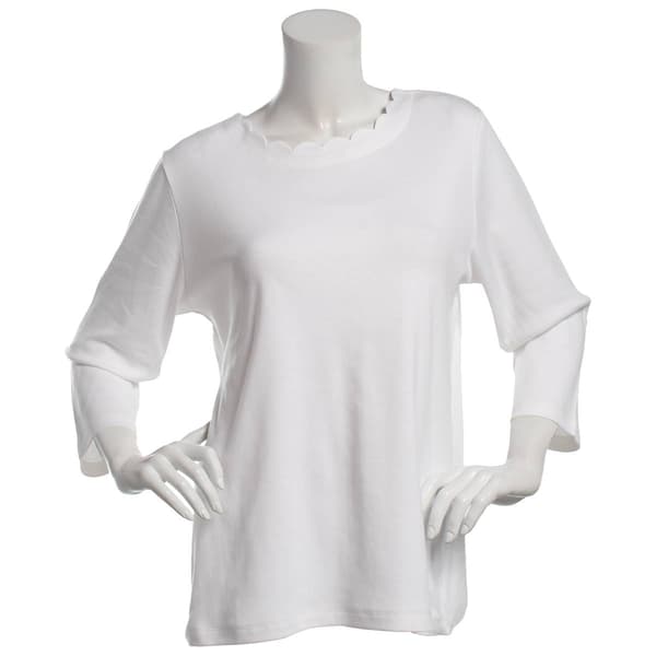 Petite Hasting & Smith 3/4 Sleeve Scallop Neck Tee