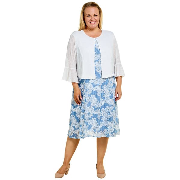 Plus Size Perceptions 2pc. Ruffle Sleeve Lace Jacket Dress