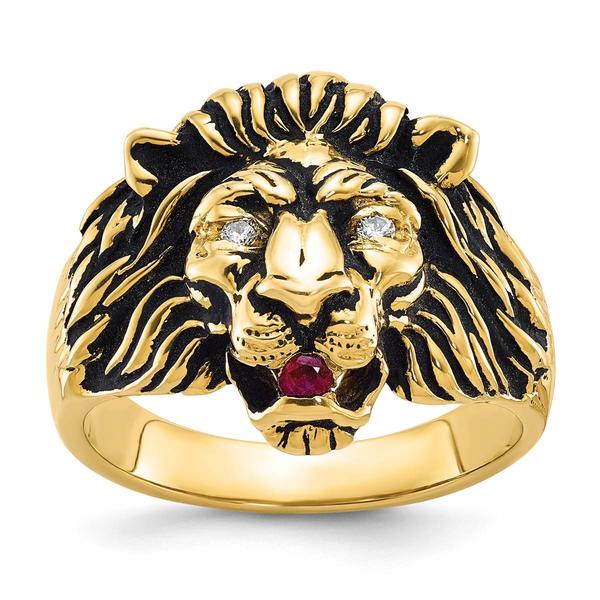 Mens Gentlemens Classics(tm) 14kt. Gold Diamond & Ruby Lion Ring - image 