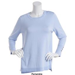 Womens Retrology Crew Neck Button Sleeve Side Slit Sweater