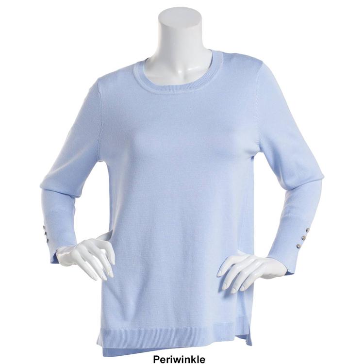 Womens Retrology Crew Neck Button Sleeve Side Slit Sweater