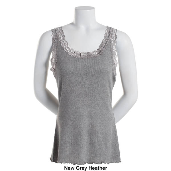 Womens French Laundry Lace Trim Ribbed Tank Top with Lettuce Hem