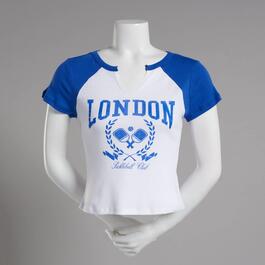 Juniors No Comment London Club Notch Neck Graphic Baby Tee
