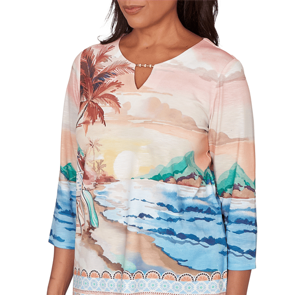 Petite Alfred Dunner Beachcomber Sunset Beach Keyhole Blouse