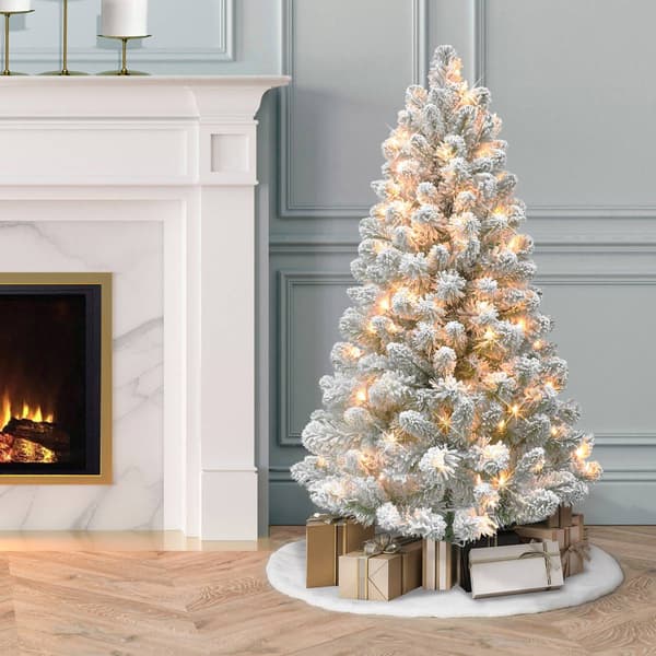 Puleo International 4ft. Pre-Lit Flocked Christmas Tree