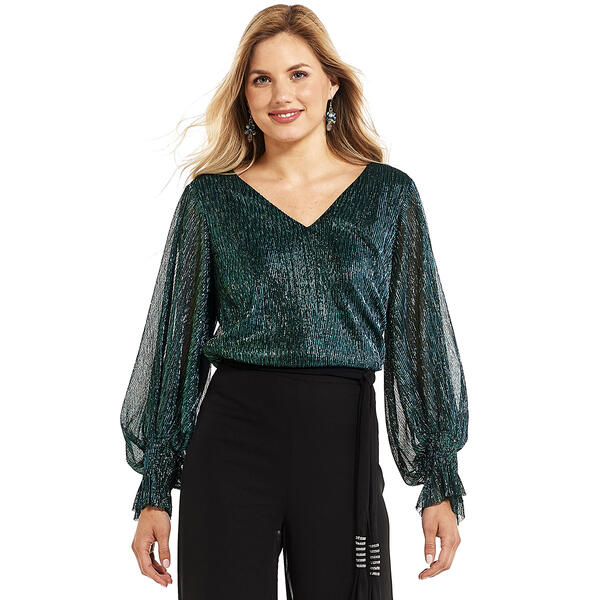 Womens MSK Long Sleeve Shimmery Smock Waist Blouse - image 