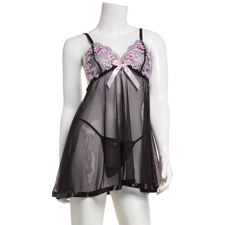 Womens Spree Intimates 2pc. Lace & Mesh Babydoll Set