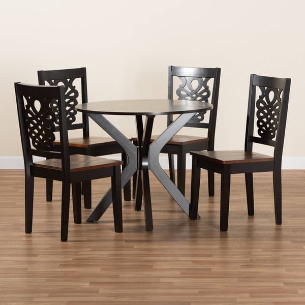 Baxton Studio Liese 2-Tone Dark Brown Finish Wood 5pc. Dining Set