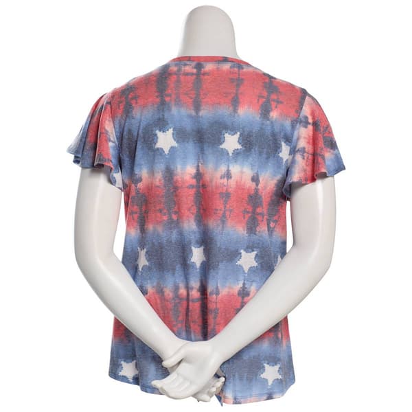 Plus Size Tru Self Flutter Sleeve V-Neck Stars Tie Hem Blouse