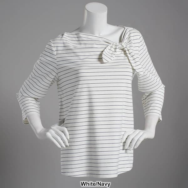 Womens Hannah & Gracie 3/4 Sleeve Marilyn Neck Bow Stripe Top