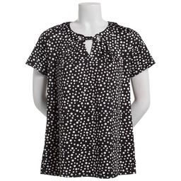 Womens Notations Short Sleeve Grommet Bar Neck Shell Blouse