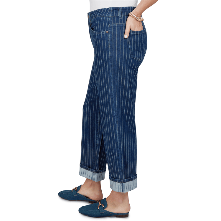 Plus Size Ruby Rd. Game of Luxe Pinstripe Wide Cuff Jeans