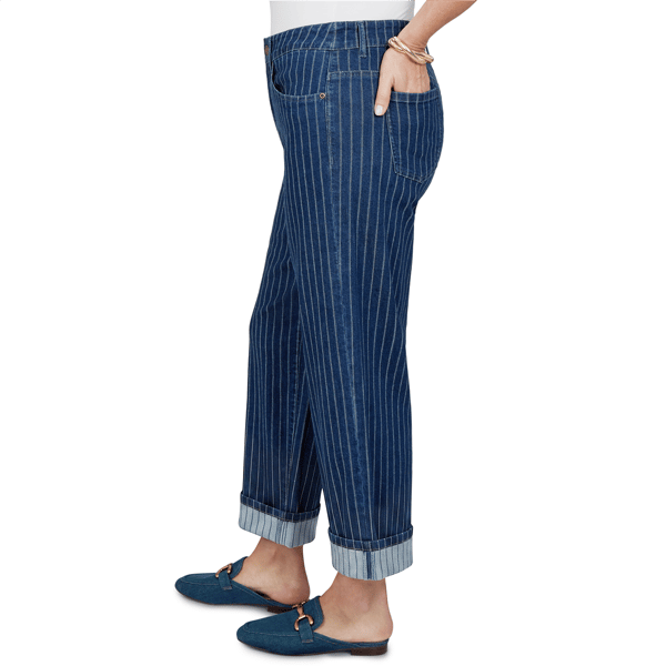 Plus Size Ruby Rd. Game of Luxe Pinstripe Wide Cuff Jeans
