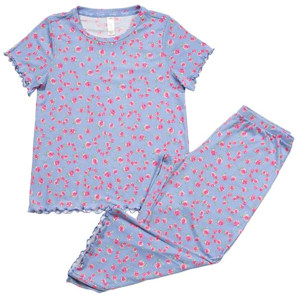 Womens Jessica Simpson Short Sleeve Ribbed Roses Pajama Set - image 