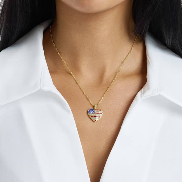 Athra 14kt. Gold over Brass Crystal USA Flag Heart Pendant