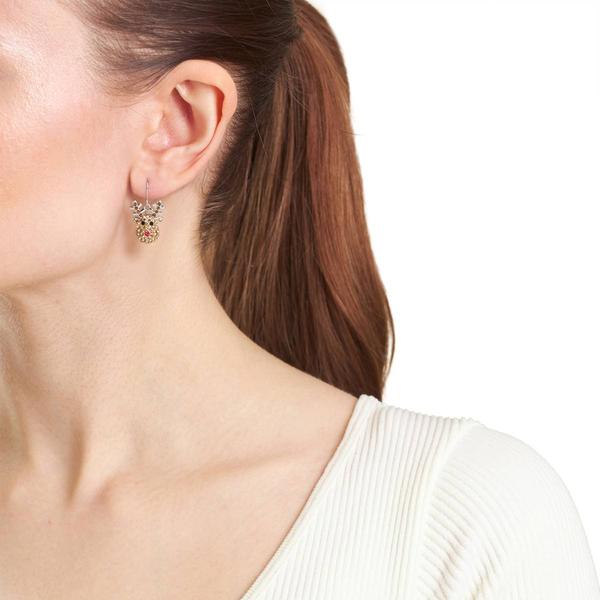 Athra Fine Silver Plated Crystal Reindeer Drop Earrings