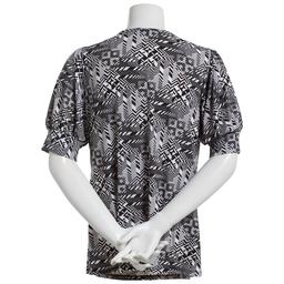 Petite Notations Short Sleeve Bar Neck Geometric Blouse